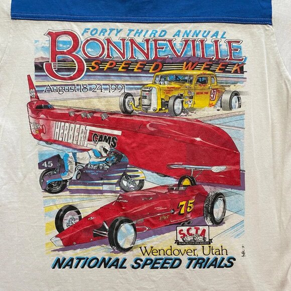 Vintage 1991 Bonneville Speed Week Ringer T-Shirt Size Large - Picture 2 of 10